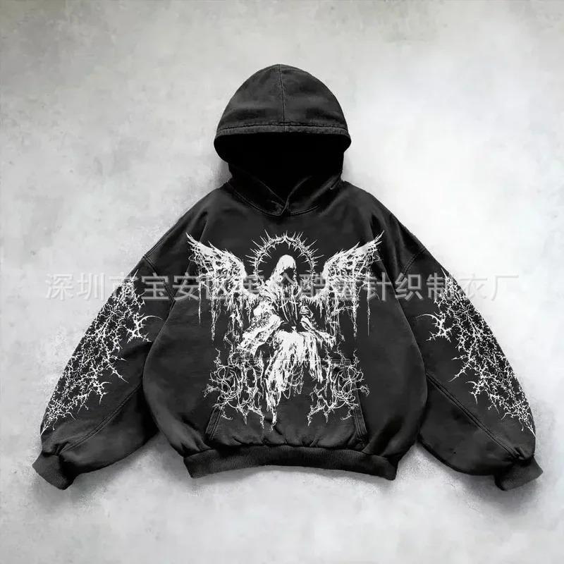 Washed Hooded Sweatshirt Unisex Oversized Long Sleeve Pullover Winter Streetwear Casual Wear