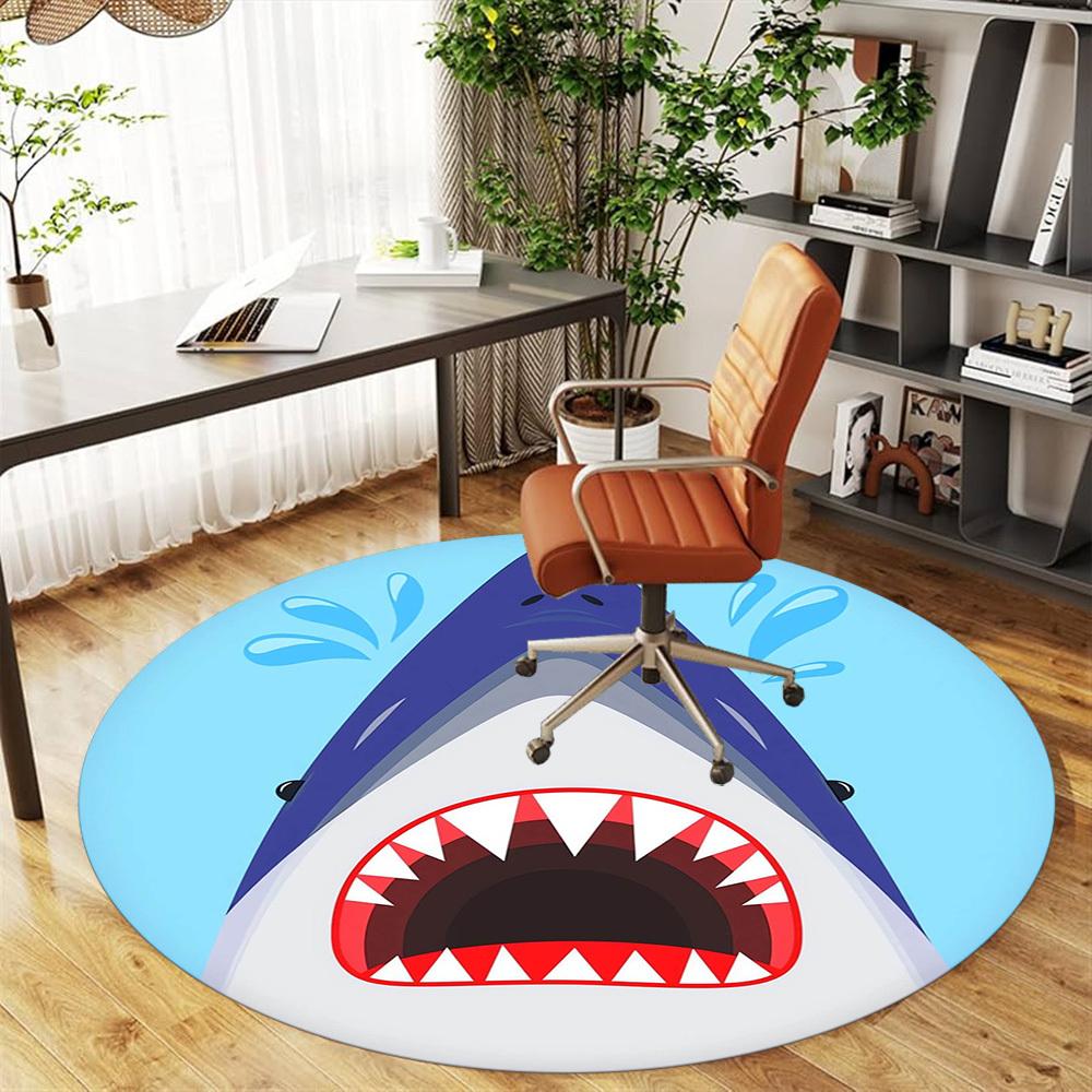 1pc Shark Ocean Round Chair mat Area Rug - Non-Slip, Floor Mat for Office, Bedroom, Ideal home decor Christmas Gift p0811447