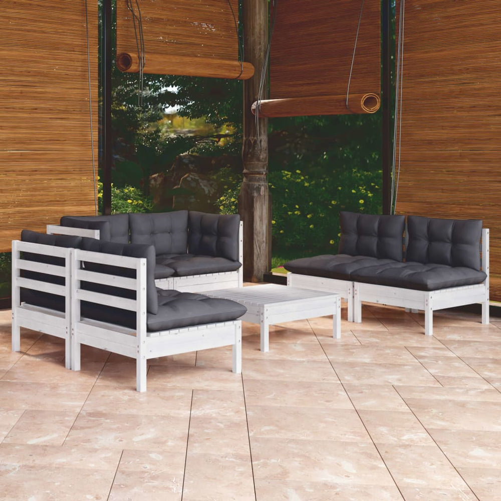 7-piece Garden Set with Cushions Solid Pine Wood