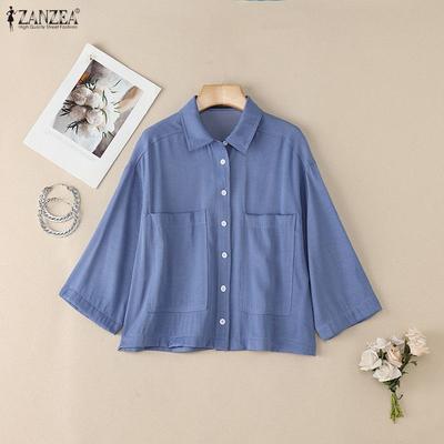 Damen Casual Umlegekragen 3/4 Ärmel Lockere Bluse
