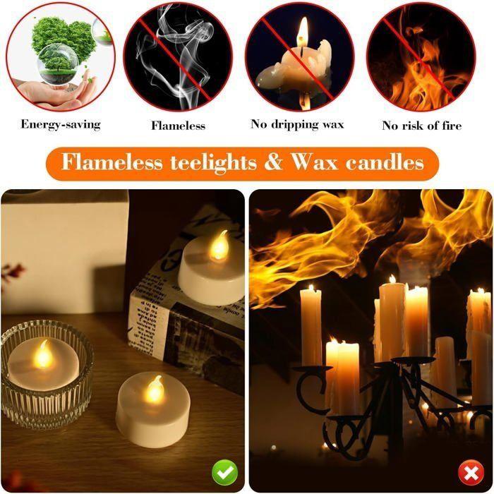 Bougies chauffe-plat - AIMOONSA - Lot de 12 - LED scintillantes - Piles CR2032 incluses - 60 h d'autonomie
