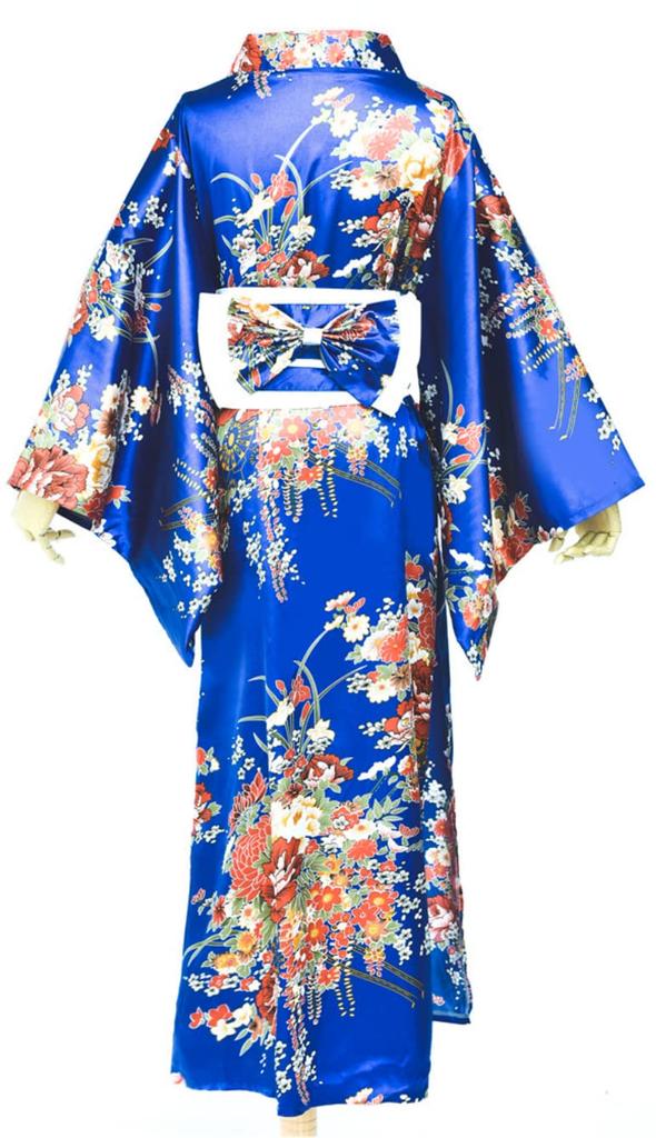 Sexy Japanese Japanese Floral With Obi [Lady Lazy] Kimono, Clothes, Cosplay, Clothes, Long, Crossdressing, Yukata, Pattern, (Blue)
