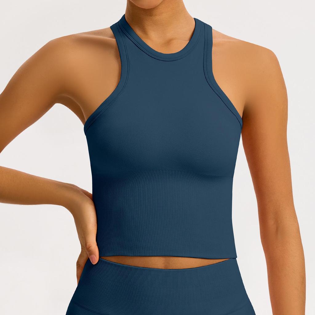 Women’s Seamless Racerback Yoga Tank Top – Belly Covering Fitness Sports Apparel