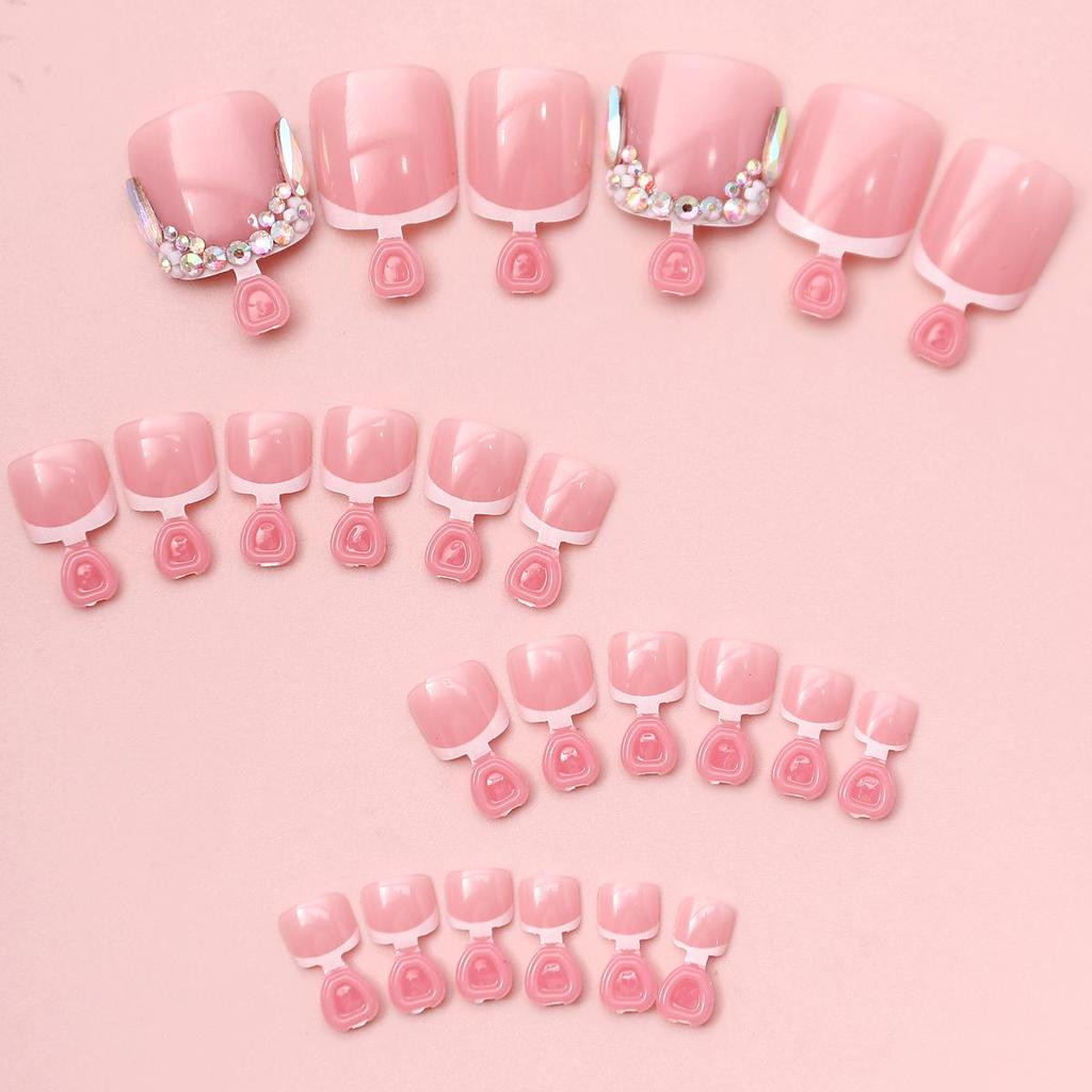 Wearable French Rhinestone Pedicure Nail Tips