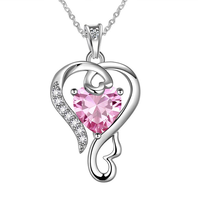 Open Heart Pendant Necklace with Pink Cubic Zirconia
