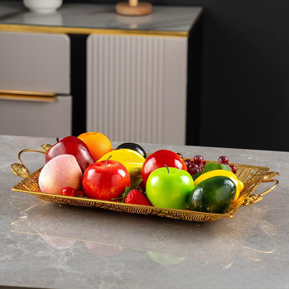 Long tray square gold hollow gift fruit and snack storage tray, restaurant snack candy and fruit tray storage containers
