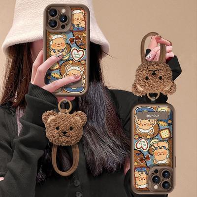 Custodia Butter Bear per iPhone 16 Autunno/Inverno Premium per Apple 15 Cordino 13 Pelle di Pecora 14 Supporto 12