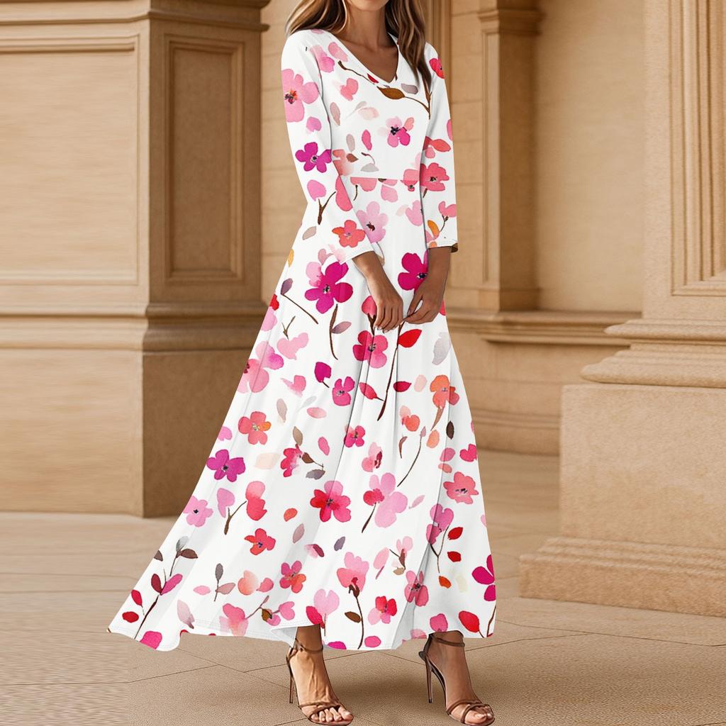 Women's Three-quarter Sleeves Fashionable Floral Print Loose Casual Comfortable Dress