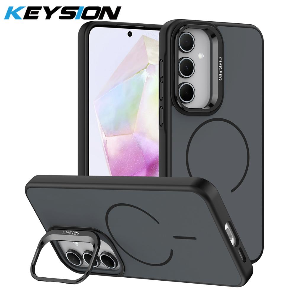 

KEYSION Matte Skin Feel Lens Stand Phone Case for Samsung A55 5G A35 A25 A15 4G Magnetic Shockproof Back Cover for Galaxy A05S for Samsung A55 5G чёрный