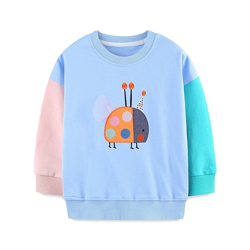 Girls Long Sleeve Round Neck Color Block Cartoon Print Pullover Sweatshirt