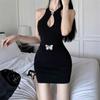 Sexy Street Style Hollow out Shoulder Mini Black Dress Short Crop Top Vest Dress Bodycon Slimming Wrap around Skirt Dress