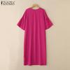 ZANZEA Damen Casual Rundhals Einfarbig Locker Halbarm Kleid