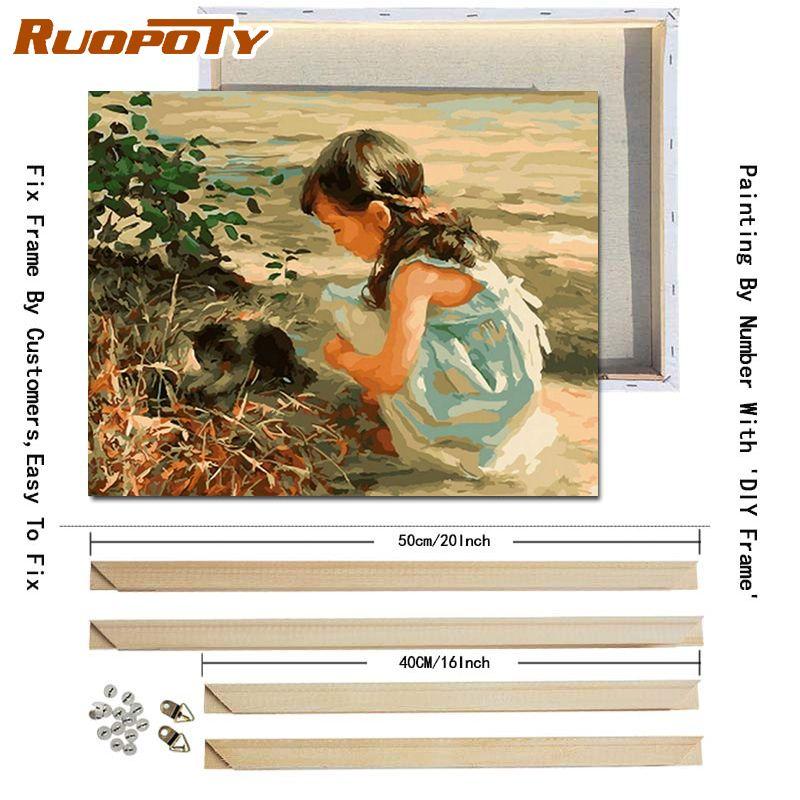 RUOPOTY DIY Frame Kids Picture DIY Painting By Numbers Figure ON Canvas Painting Acrylic Wall Art Picture For Home Decors Art