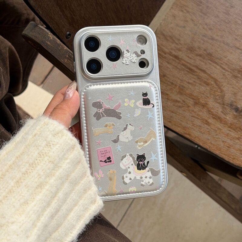 Cartoon Cat Bowknot Horse Design Phone Case IPhone 13 14 15 16 17 Pro Max Soft Leather Back Cover Anti-Scratch Drop Protection