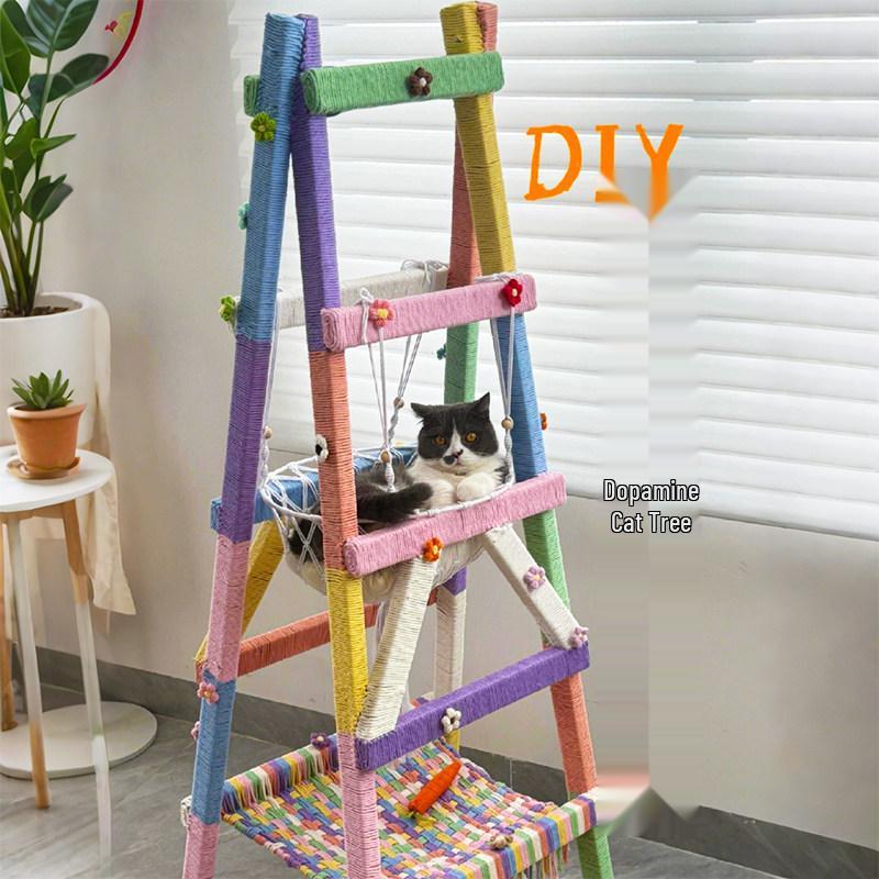 Handmade Colorful Cotton Rope Cat Tree DIY Kit - Large Anti-Scratch & Bite-Resistant Cat Scratching Post