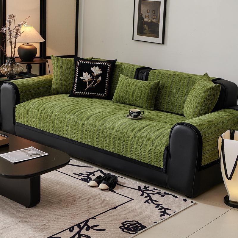 Sofa Cushion Universal In All Seasons, Non-Slip Fish Bone Pattern French Medieval Style Simple Straight Row Seat Cushion Cover Cloth, Sofa Cover Towel