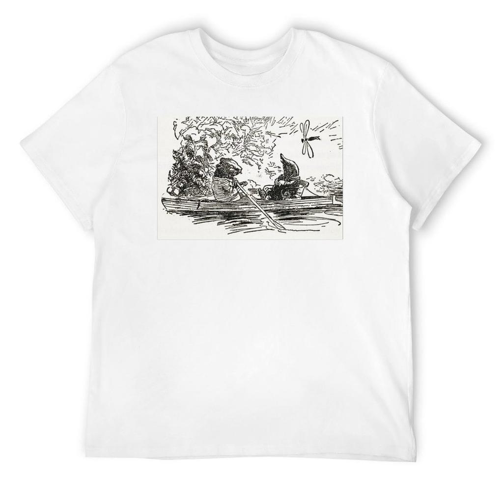 Ratty and Mole boating Wind in the Willows illustration - Arthur Rackham T-Shirt summer top quick-drying mens vintage t shirts
