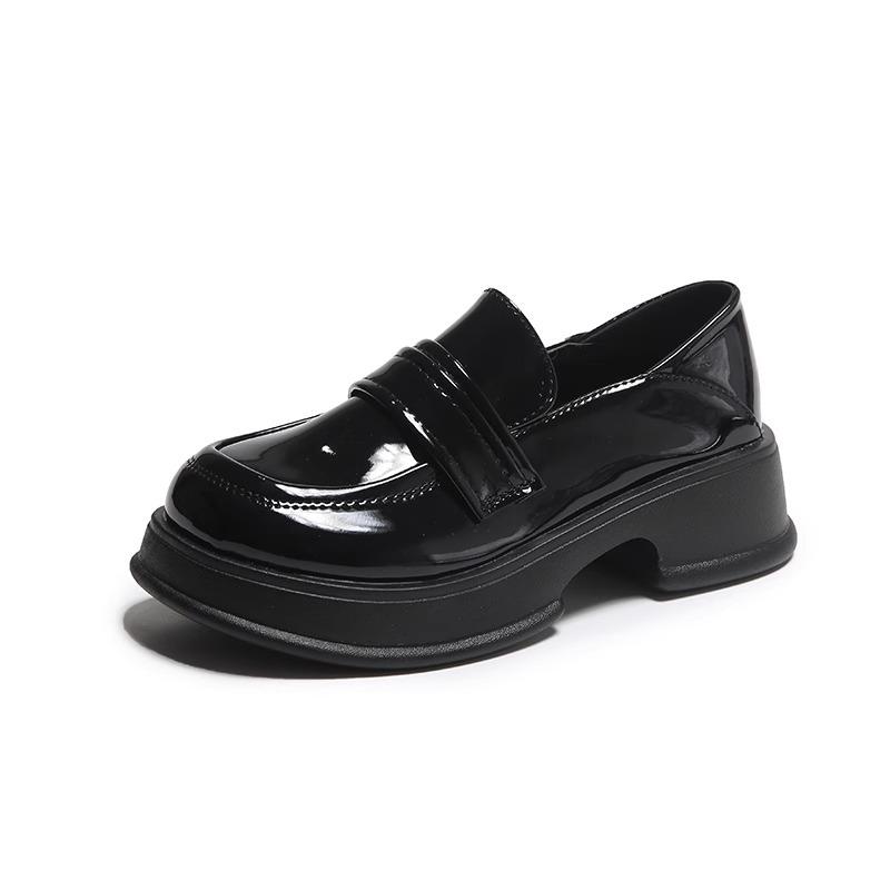 Round head platform British loafers women's 2025 new retro versatile jk dress single shoes black thick heel small leather shoes