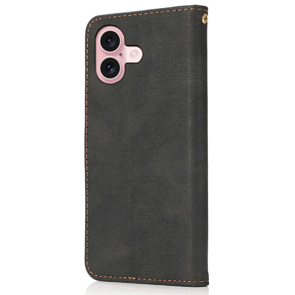 For iPhone 17 Case Color Splicing Wallet Stand Leather Phone Cover with Wrist Strap