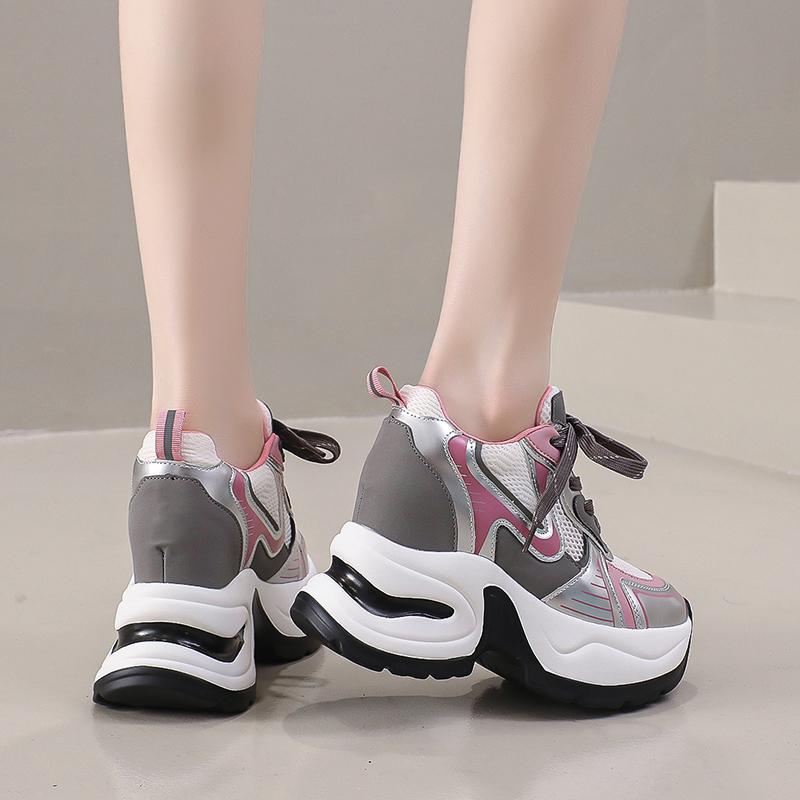 Fashion 2025 New Ladies Shoes Mesh Women's Vulcanize Shoes Mixed Colors Breathable Women Sneakers Increase Height Lace Up Casual Shoes