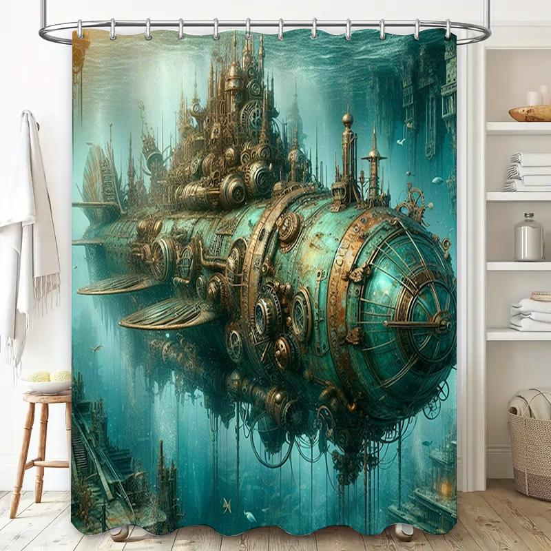 Steampunk Style Bath Shower Curtain Fabric Waterproof Decorative Home Bathroom Accessories Rustic Metal Industrial Design
