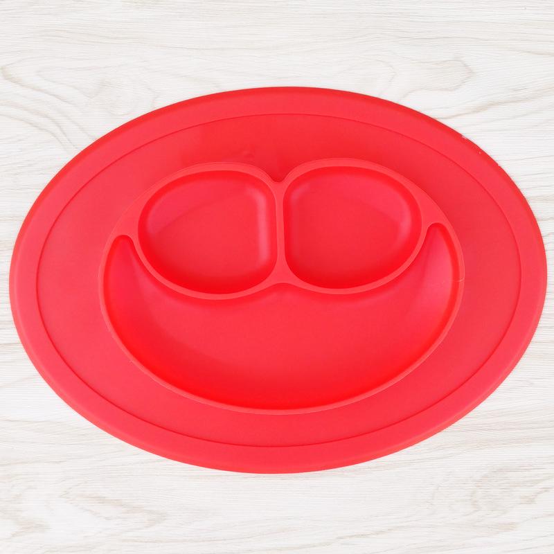 One-piece smiley face placemat, plate grid, baby complementary food tableware, food-grade silicone children's placemat