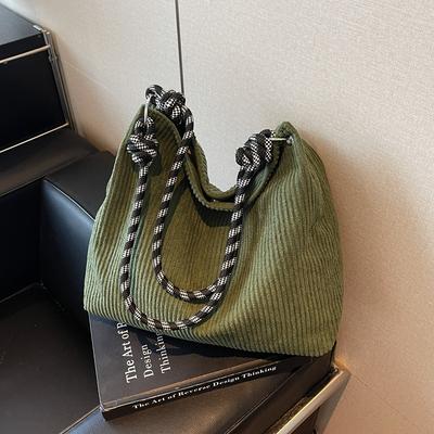Vintage Cordtasche mit großer Kapazität Damen einfarbige Unterarm-Schultertasche