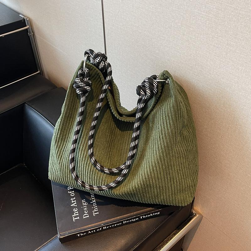 Vintage Large Capacity Corduroy Bag Women's Solid Color Underarm Shoulder Bag