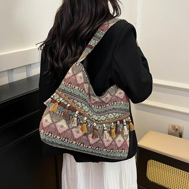 Vintage Women's Bag Tassel Ethnic Handwoven Crossbody for Lady Bag Hippie Sling Shoulder Bags for Ladies Handbag