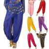 Damen Performance-Hose, elastische hohe Taille, einfarbige Pumphose mit Paillettendekor, Volkstanz, Bauchtanz-Kostümhose für Erwachsene