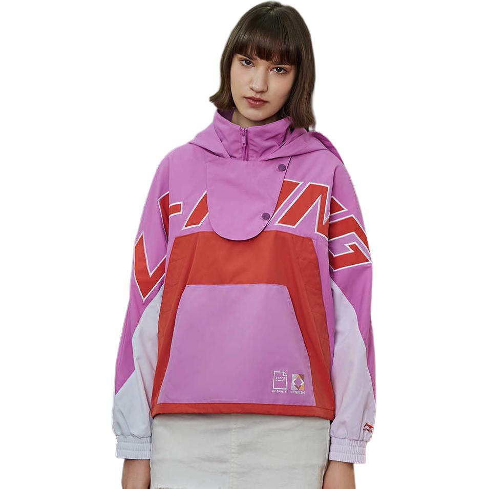 Li Ning Color Block Letter Half Zip Hooded Jacket Women Jackets Roland-Purple AFDR016-2