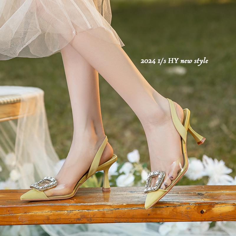 

Сандалии-слингбэки с острым носком в сказочном стиле с пряжкой из стразов - Женские туфли-стилеты для весны/лета 37 светло-желтого