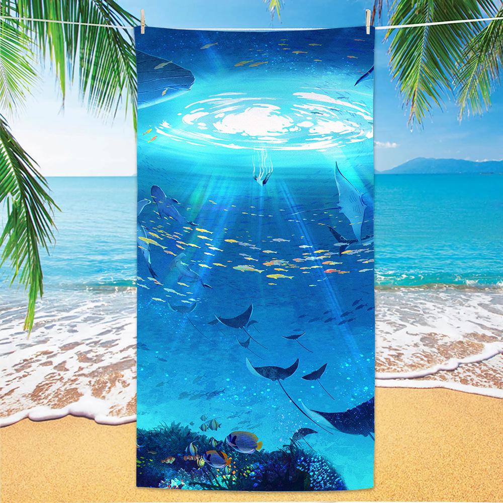 1pc Dolphin Octopus Animal Large Beach Towel, Quick Drying Water Absorbing Beach Towel, Swimming, Vacation, Camping Beach Towel