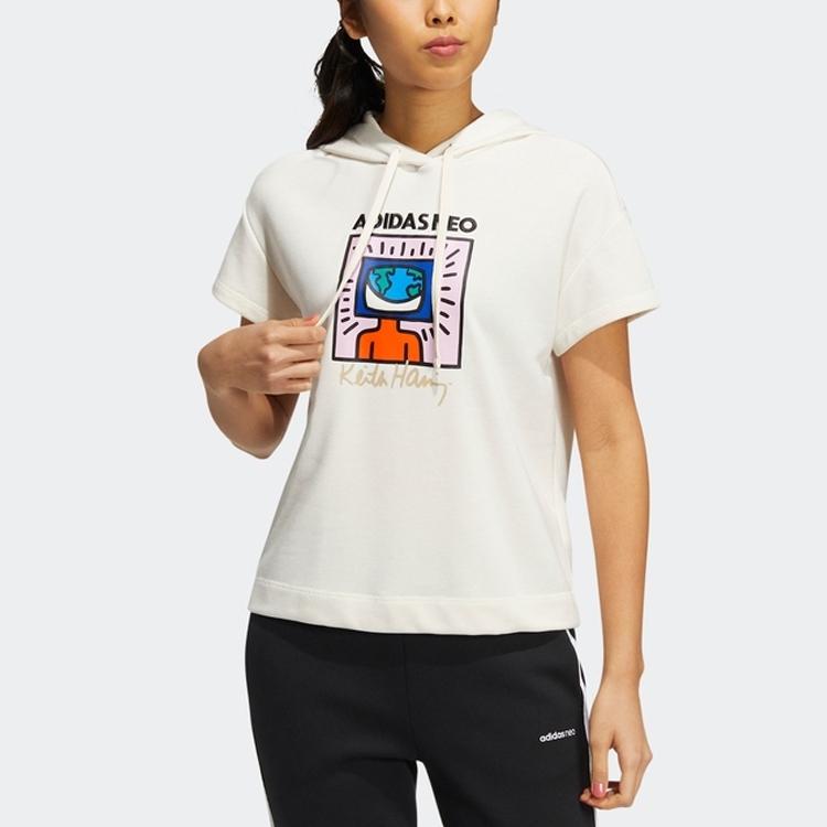 Adidas Neo X Keith Haring Cartoon Print Hoodie American Retro T-Shirt Women Tops White HD7255