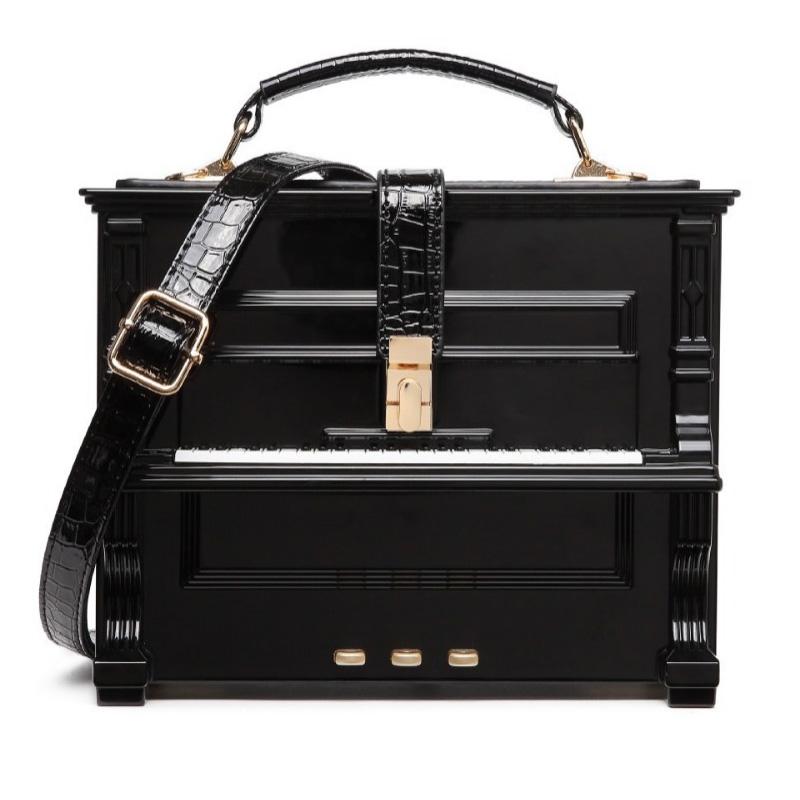 Клатч-шкатулка в форме пианино, сумка через плечо женская, винтажная, акриловая, элегантная, вечерняя, кроссбоди, сумка с верхней ручкой, кошелек 2026 чёрный