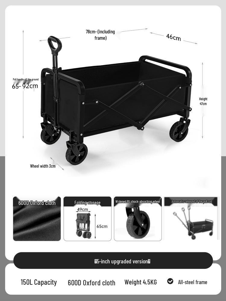 

Складная тележка для кемпинга на открытом воздухе - Компактная тележка для пикника и прицепа для дома на колесах
