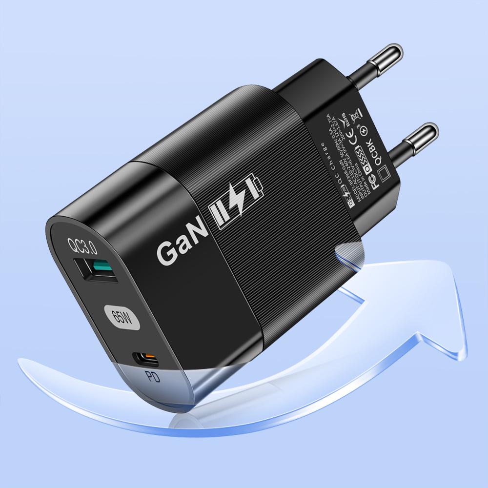 65W Gallium Nitride (GaN) PD Fast Charger with EU/US/UK Adapter for Phones & Computers