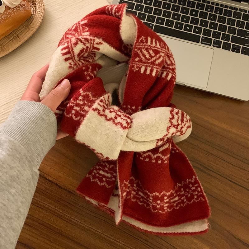 

Зимний новый двусторонний женский осенне-зимний корейский атмосферный утолщенный теплый вязаный шарф продвинутый 180*25CM