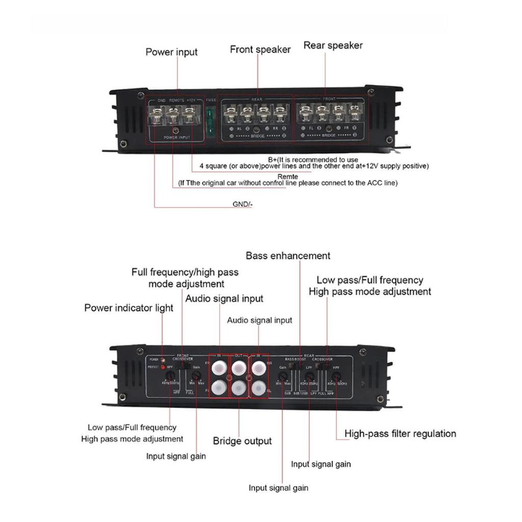 Power Amplifier Car Stereo Amplifier 7800W  12V 4 Channels Improve Sound Quality Class  Aluminum Alloy for Truck for UTV