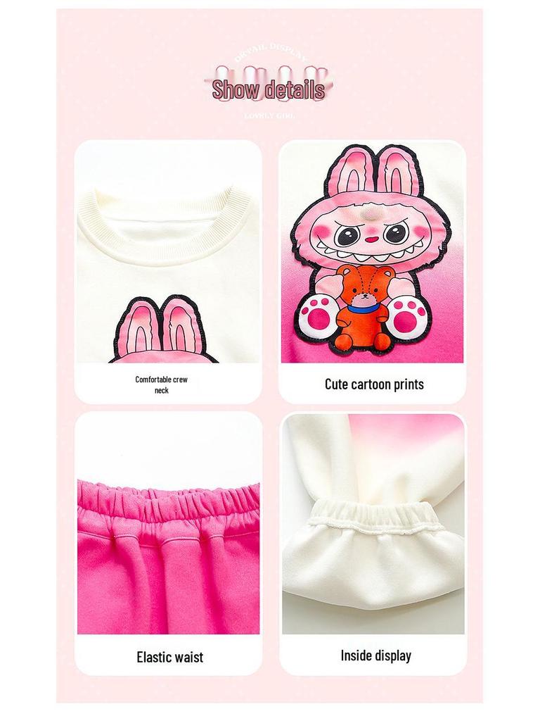 Girls' Gradient Sweatshirt Two-Piece Set - 2025 Spring & Autumn Fashionable Casual Outfit