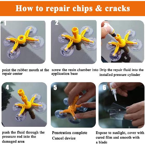 VICKJES Windshield Repair Kit, Glass Repair Fluid 4 Pcs Car Glass Repair Kit, Windshield Crack Repair Kit, Glass Repair Fluid Quick Fix for Chips,