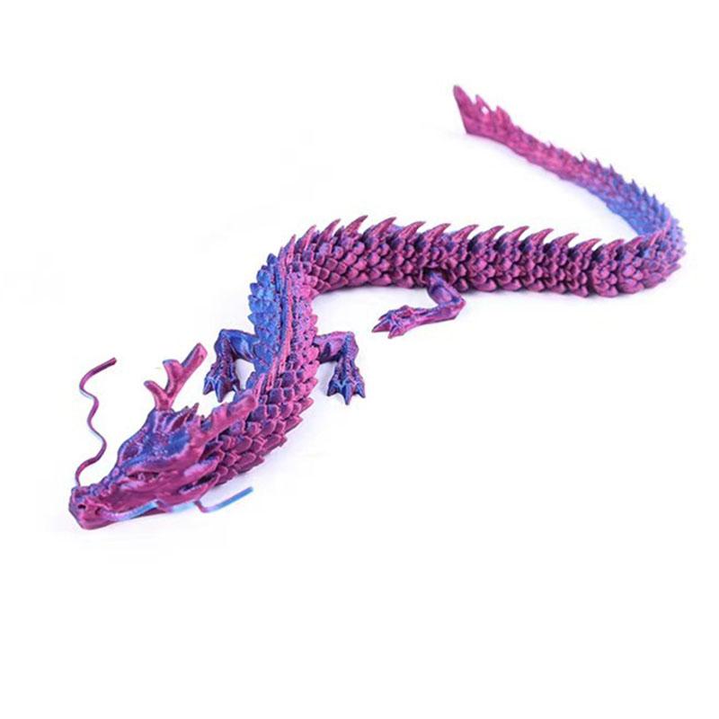 Neuer 3D-Druck Länge 29cm Loong Schlüsselanhänger Leichter Kunststoff Mehrgelenkig Kreative Landschaftsgestaltung Drachenform Schlüsselanhänger Partygeschenk pink