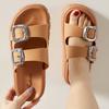 Fashion Hot - Selling Buckled Chunky Sandals | Black Double - Strap Slides with Metal Accents, Ideal for Summer Outfits