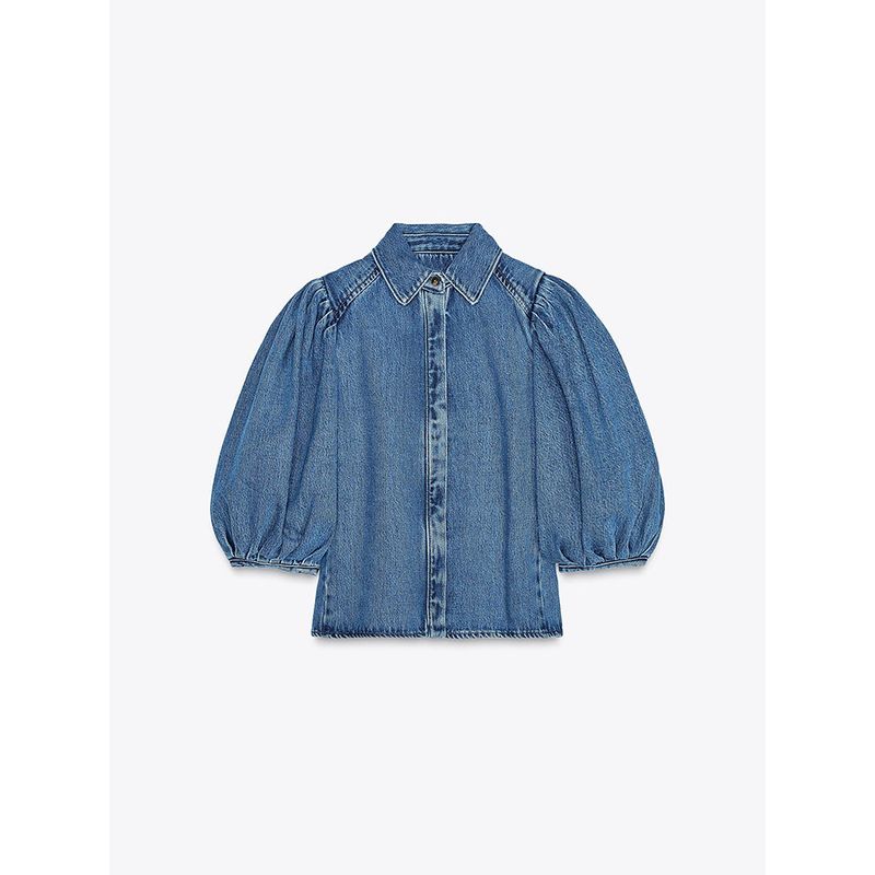 

Za2025 Spring New Women clothes Lapel Shirts 5216053 400 High Waist Jeans 6840055 Blue shirt L