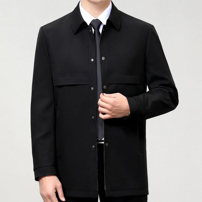 Mulberry Silk Windbreaker Men's Spring and Autumn Mid-length Coat Fashionable Casual No-iron Lapel Top