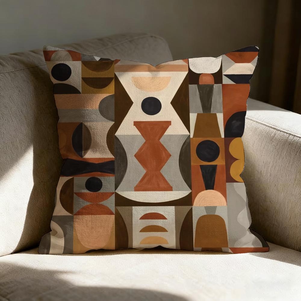 Reduced Geometry Pillow Case Linen Pillow Covers Cover For Couch Living Room Bench Patio Floor Linen Home Decor