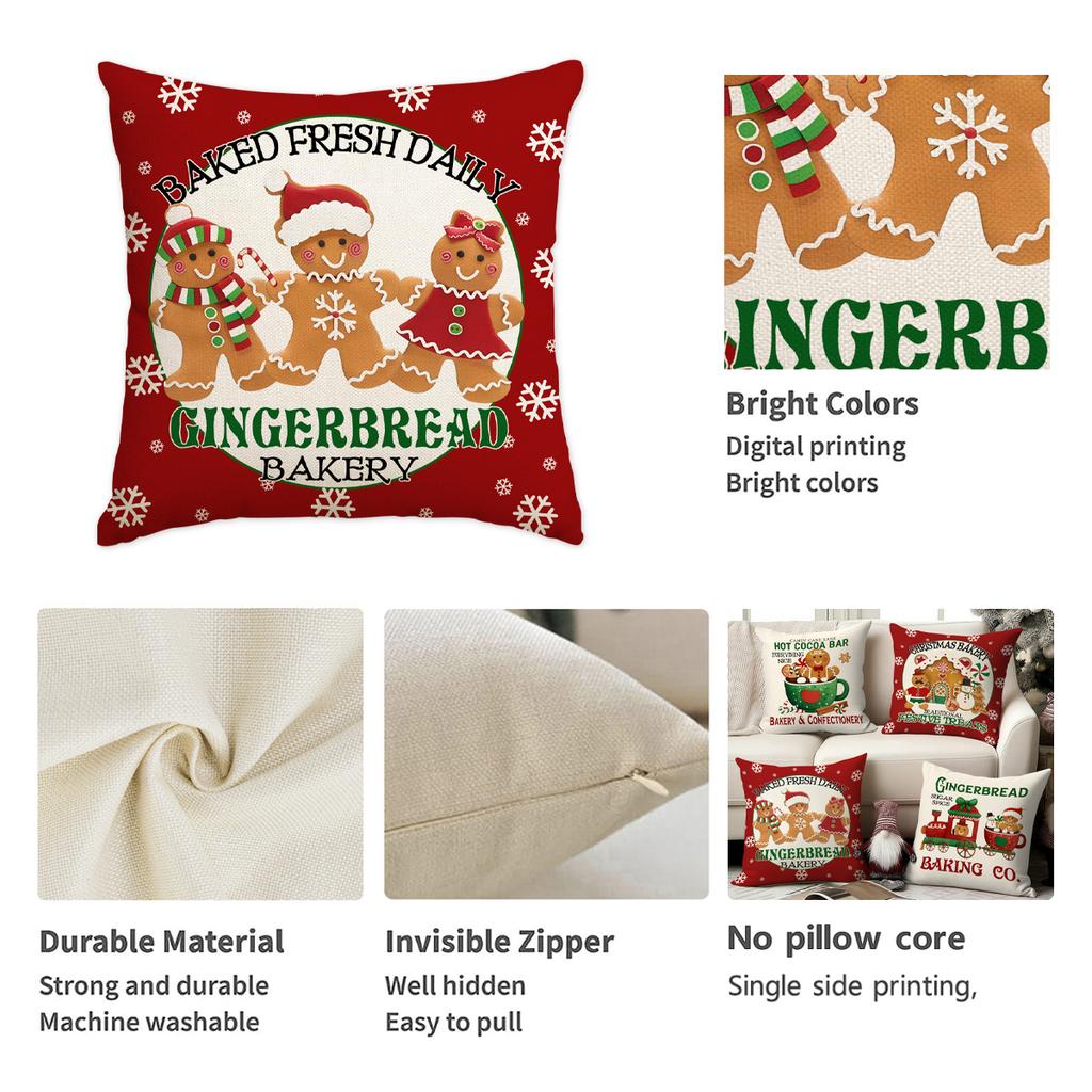 1/4Pcs Red Christmas Pillowcases, Hot Cocoa Gingerbread Bakery Design Cushion Covers, Farmhouse Christmas Decorations