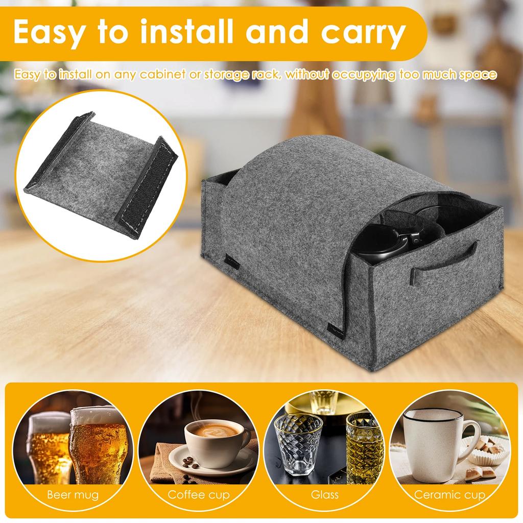 3Pcs Felt Storage Bag for Plate Cup Wine Bottle with Handle Multi Compartment Tableware Storage Pouch for Campervan Boat