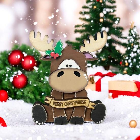 Elk Decoration Wooden Cartoon Elk Ornament Rustic Xmas Centerpiece