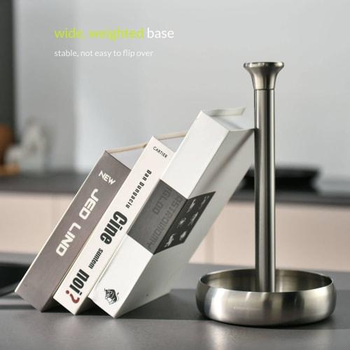 Simpletome Kitchen Paper Holder, Tabletop, One-Hand Tear, Rolled-Up Storage, Weighted Base (304 Brushed Silver)